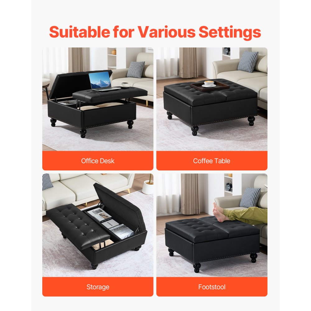 88 cm Square Leather Ottoman with Storage Coffee Table for Living Room