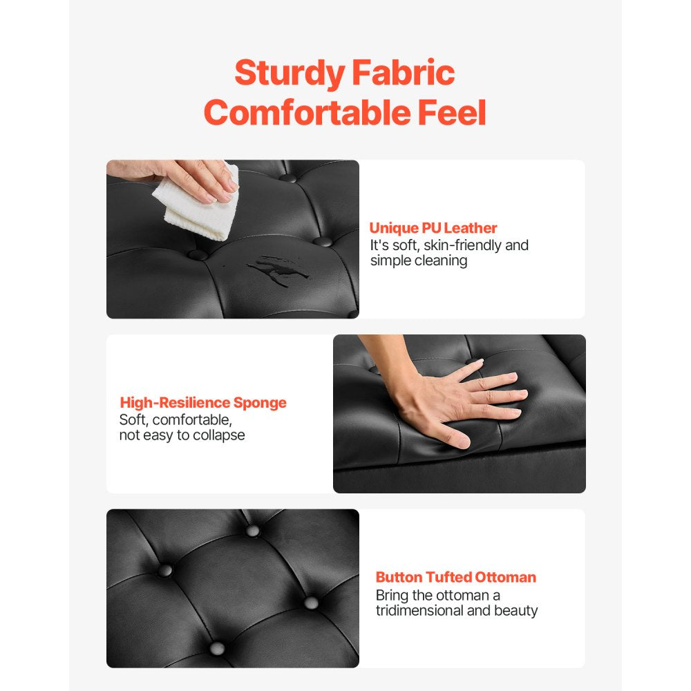 88 cm Square Leather Ottoman with Storage Coffee Table for Living Room