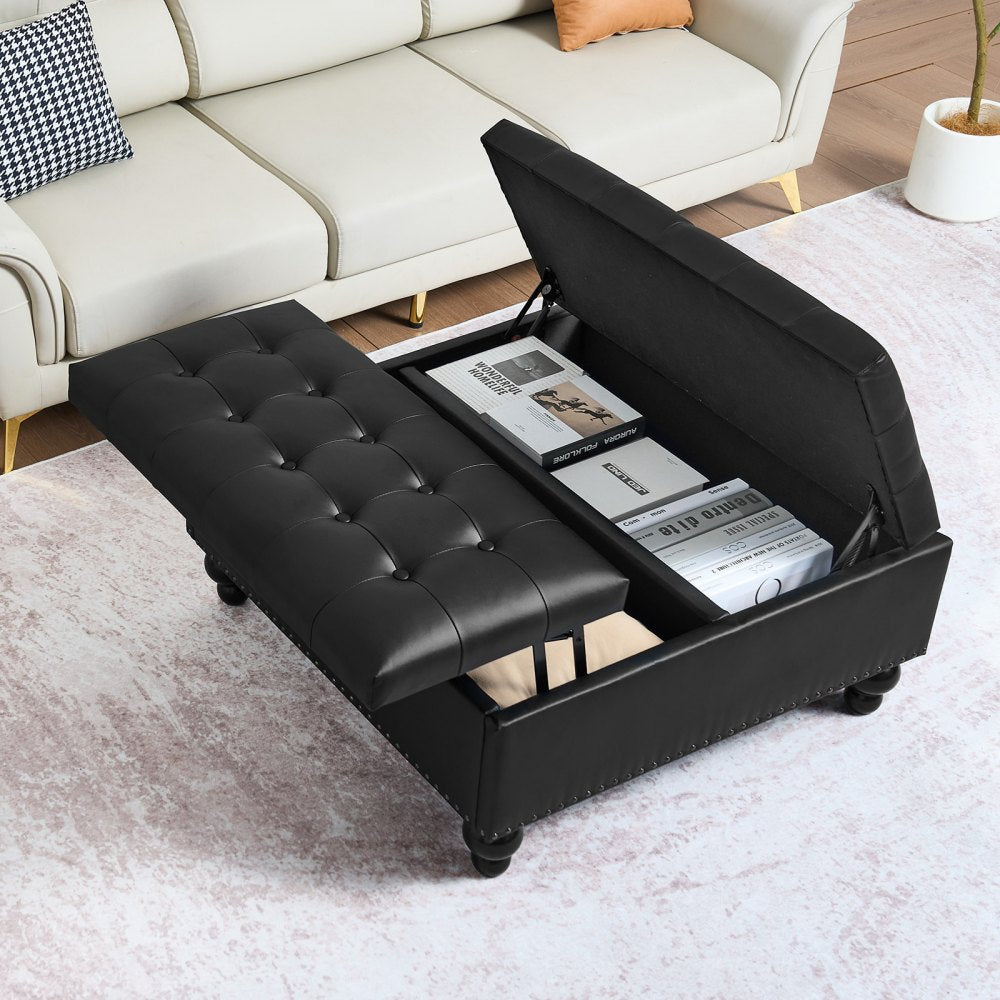 88 cm Square Leather Ottoman with Storage Coffee Table for Living Room