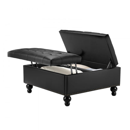 88 cm Square Leather Ottoman with Storage Coffee Table for Living Room