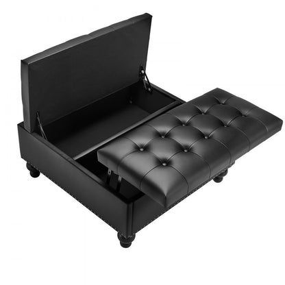 88 cm Square Leather Ottoman with Storage Coffee Table for Living Room