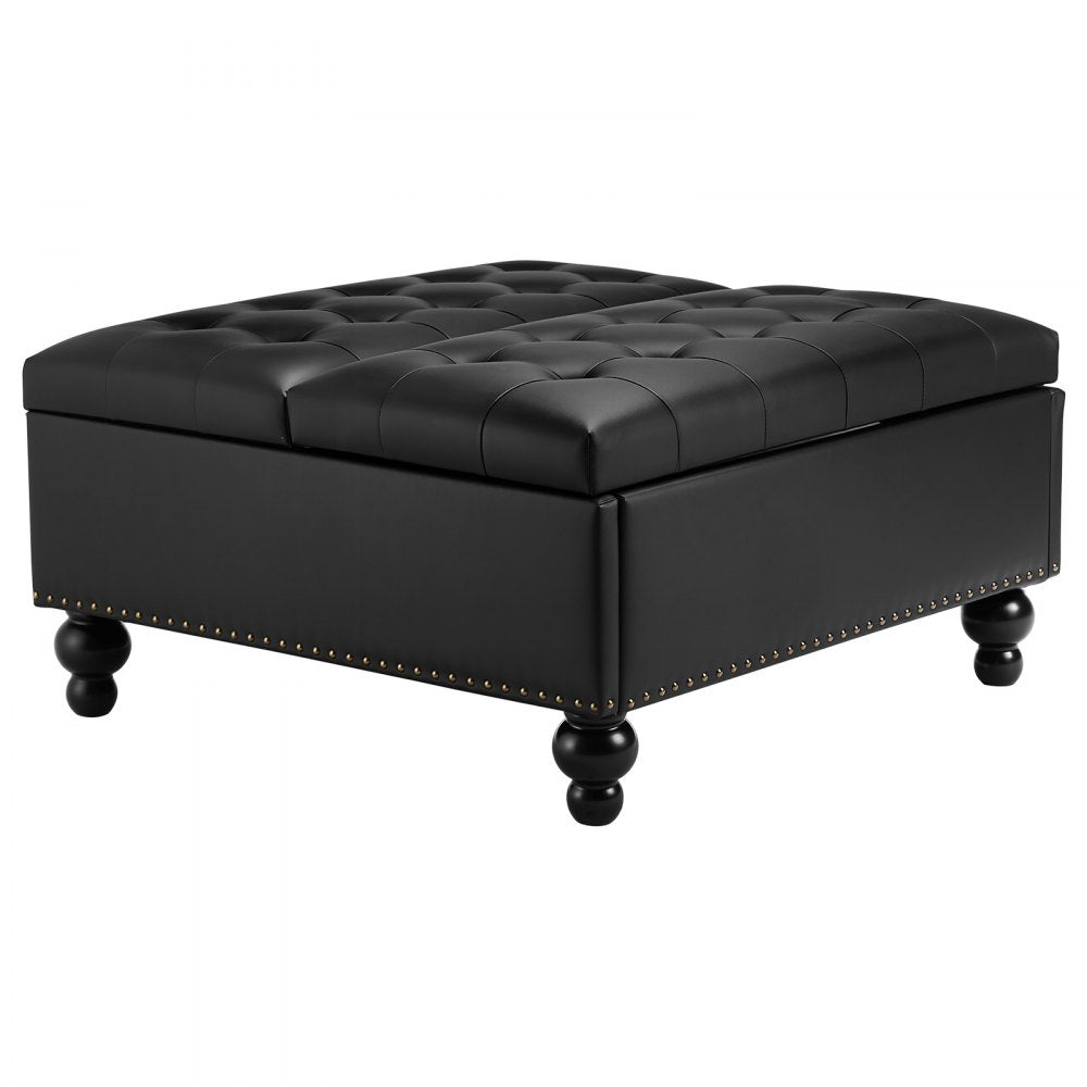 88 cm Square Leather Ottoman with Storage Coffee Table for Living Room