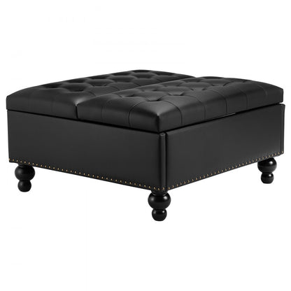 88 cm Square Leather Ottoman with Storage Coffee Table for Living Room