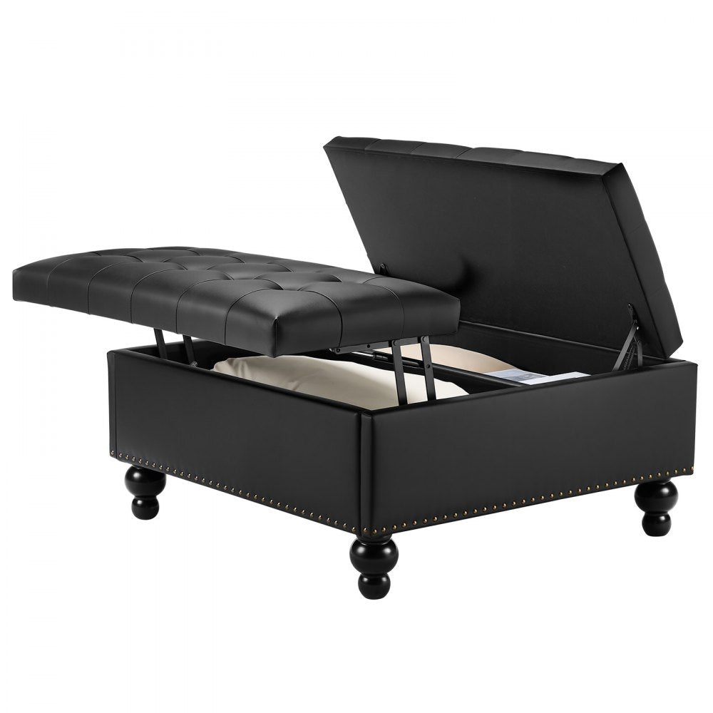 88 cm Square Leather Ottoman with Storage Coffee Table for Living Room