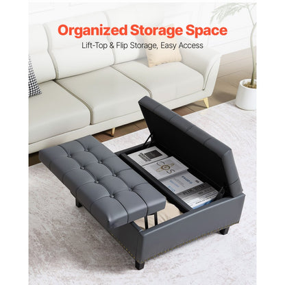 80 cm Square Leather Ottoman with Storage Coffee Table for Living Room