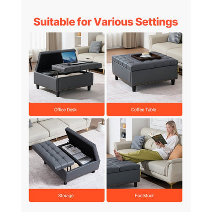 80 cm Square Leather Ottoman with Storage Coffee Table for Living Room