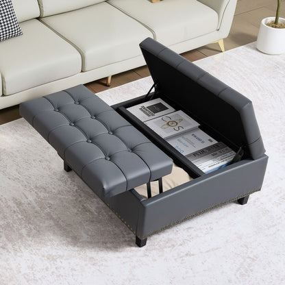 80 cm Square Leather Ottoman with Storage Coffee Table for Living Room