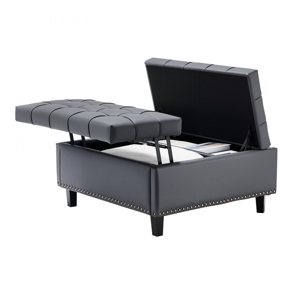 80 cm Square Leather Ottoman with Storage Coffee Table for Living Room
