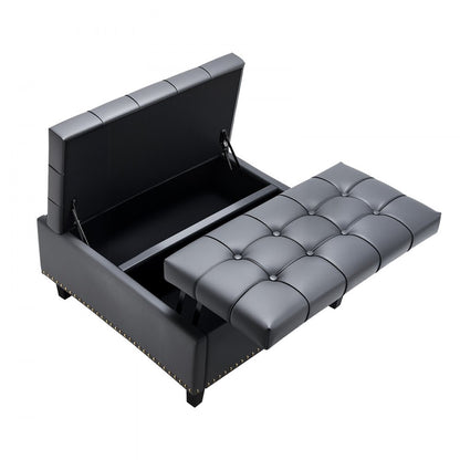 80 cm Square Leather Ottoman with Storage Coffee Table for Living Room