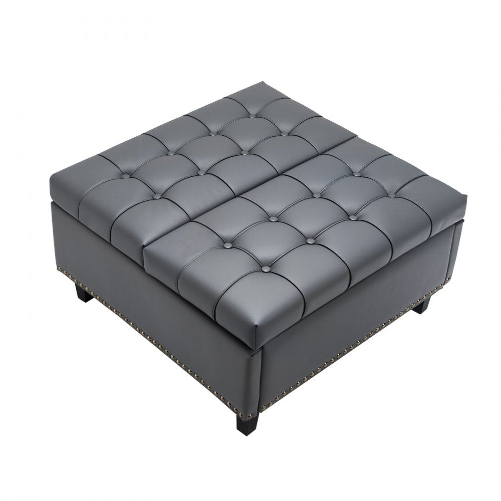 80 cm Square Leather Ottoman with Storage Coffee Table for Living Room