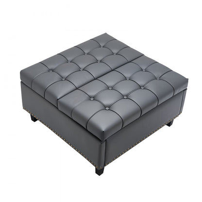 80 cm Square Leather Ottoman with Storage Coffee Table for Living Room