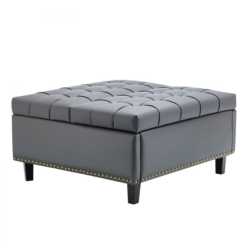 80 cm Square Leather Ottoman with Storage Coffee Table for Living Room