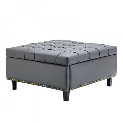 80 cm Square Leather Ottoman with Storage Coffee Table for Living Room