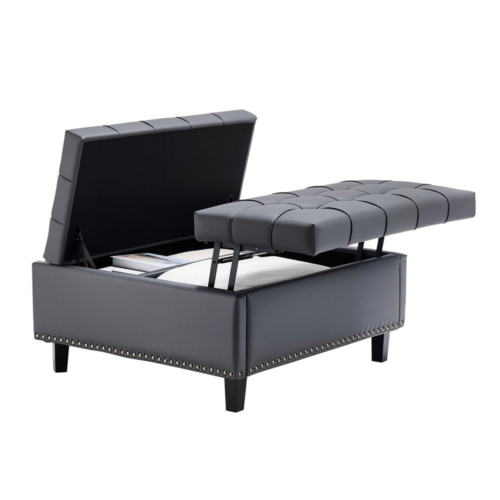 80 cm Square Leather Ottoman with Storage Coffee Table for Living Room