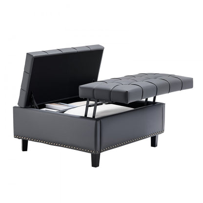 80 cm Square Leather Ottoman with Storage Coffee Table for Living Room
