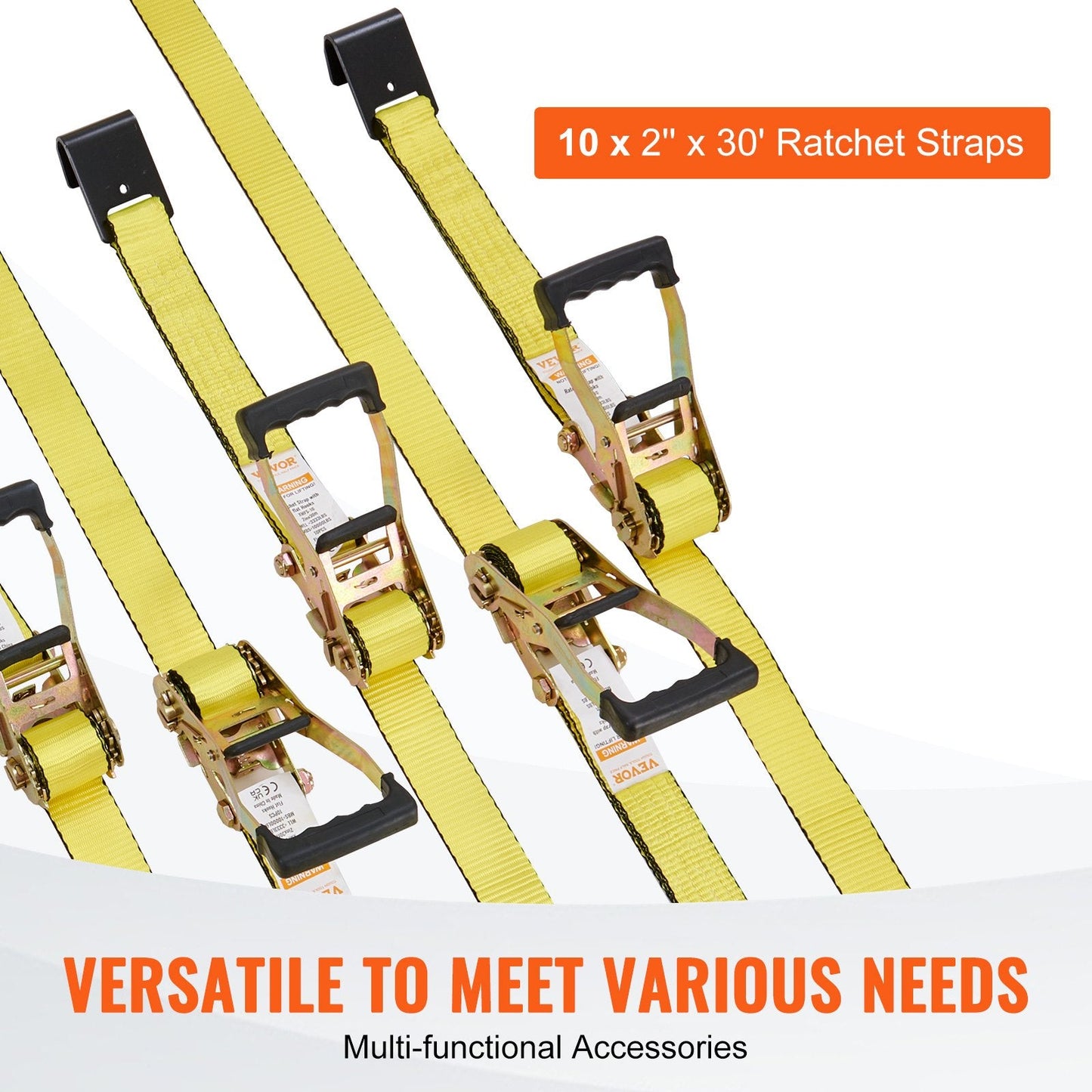 10-Pack Heavy-Duty Ratchet Tie Down Straps with Hooks, 1512 kg Load Capacity