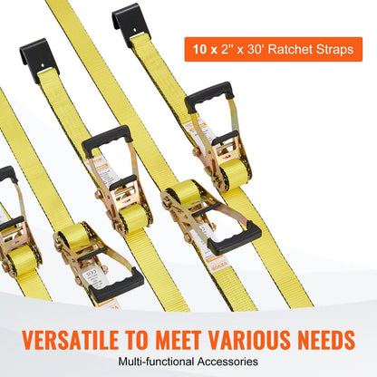 10-Pack Heavy-Duty Ratchet Tie Down Straps with Hooks, 1512 kg Load Capacity