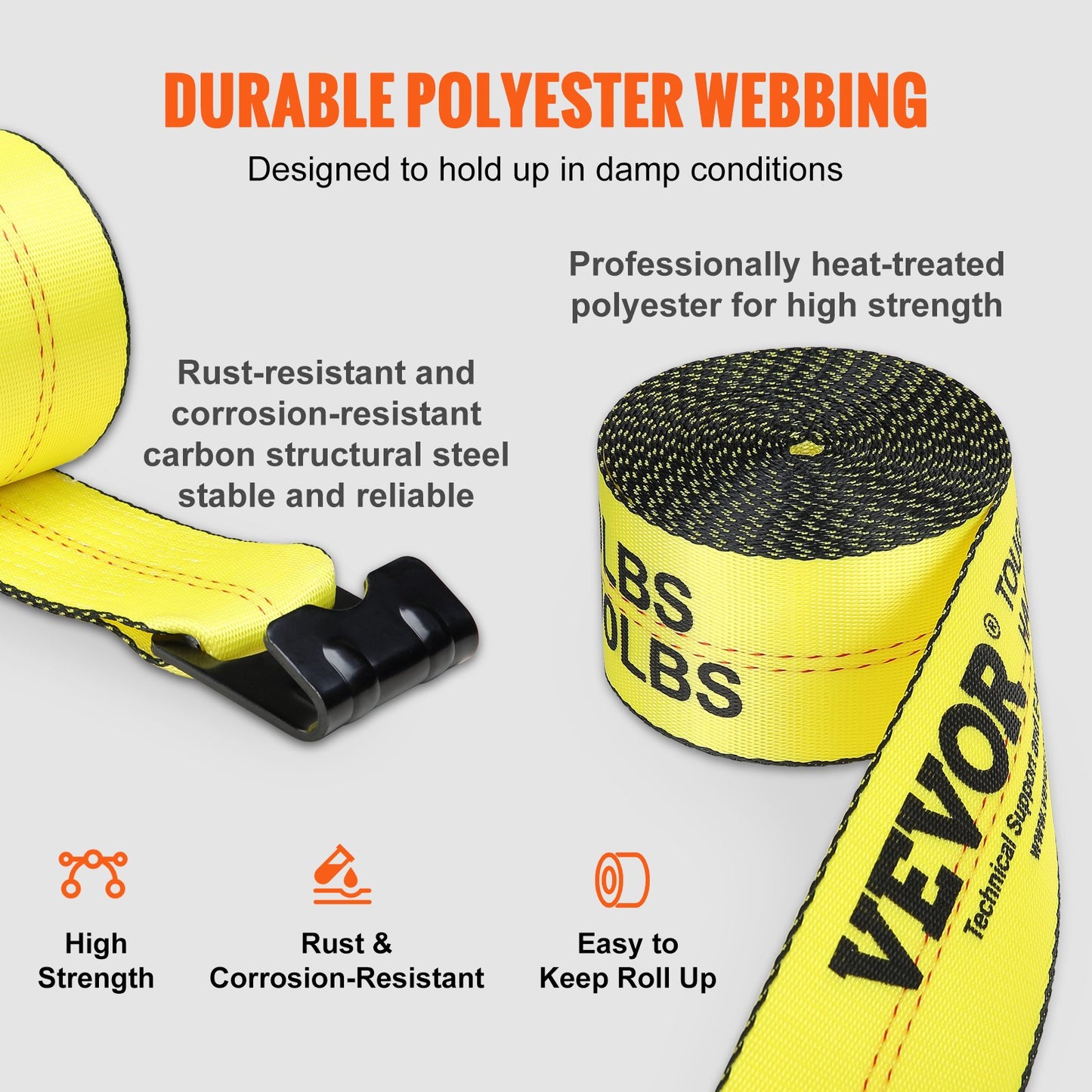 VEVOR Winch Straps, 10.2 cm x 9.1 m, 2.7T Load Capacity, 8.2T Break Strength, Truck