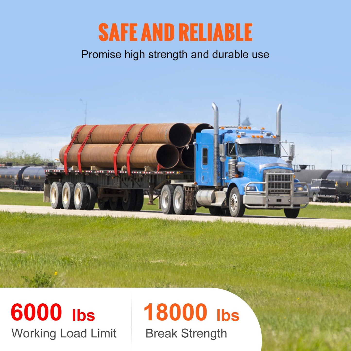 VEVOR Winch Straps, 10.2 cm x 9.1 m, 2.7T Load Capacity, 8.2T Breaking Strength,