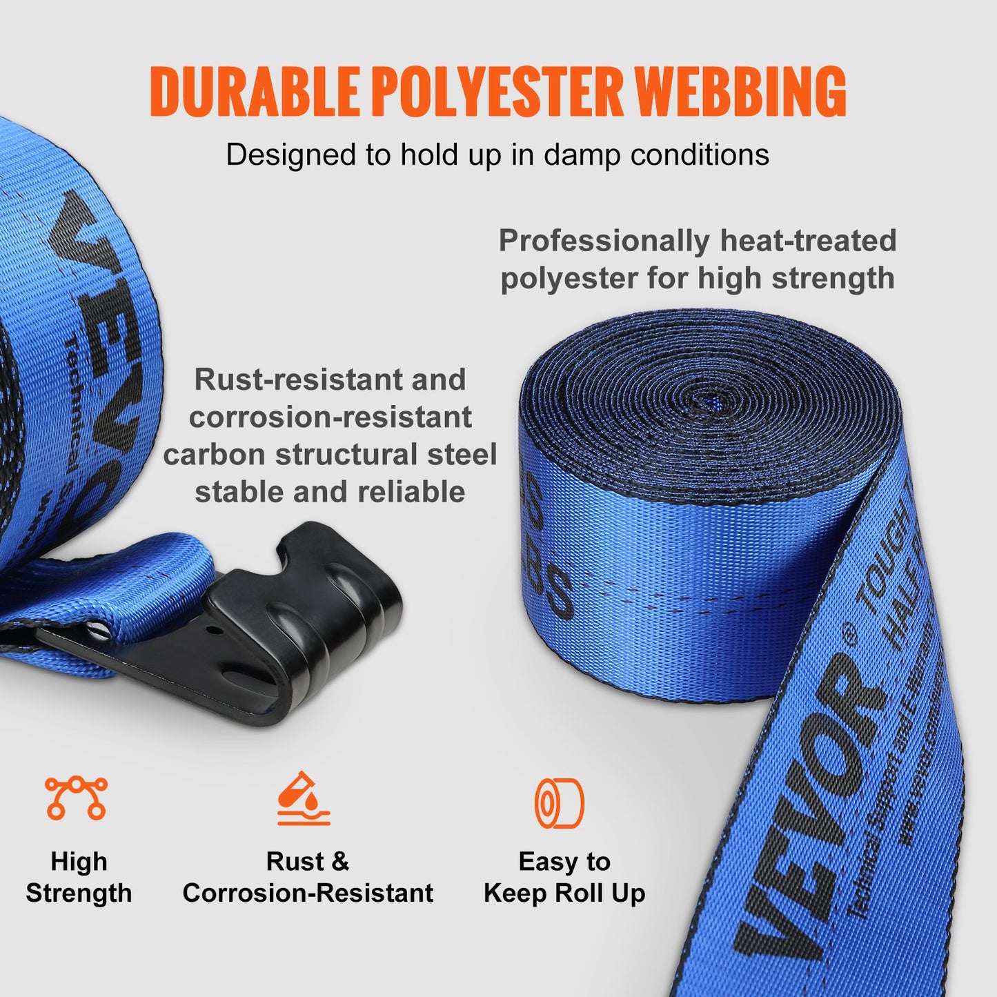 VEVOR Winch Straps, 10.2 cm x 9.1 m, 2.7T Load Capacity, 8.2T Breaking Strength,