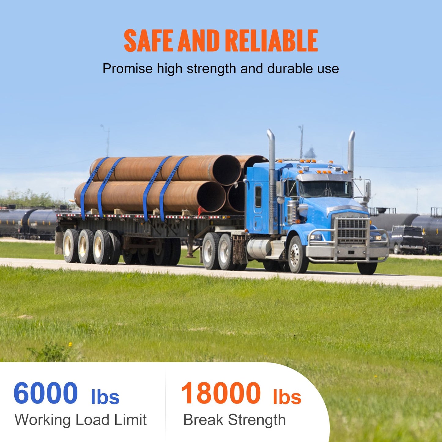 VEVOR Winch Straps, 10.2 cm x 9.1 m, 2.7T Load Capacity, 8.2T Breaking Strength,
