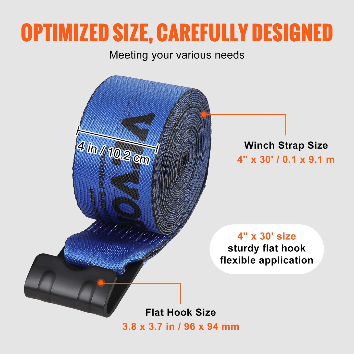 VEVOR Winch Straps, 10.2 cm x 9.1 m, 2.7T Load Capacity, 8.2T Breaking Strength,