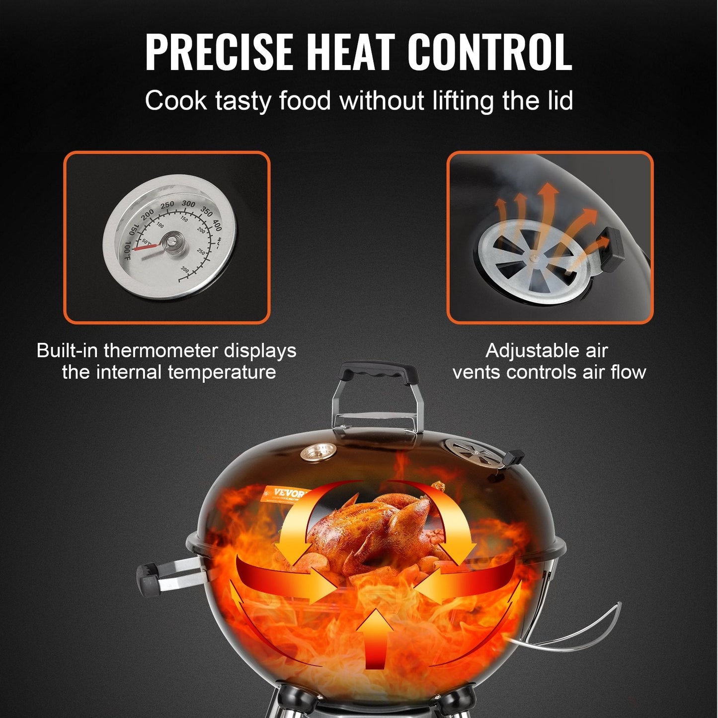 Premium 0.56 Meter Charcoal Grill with Wheels, Thermometer & Ash Catcher