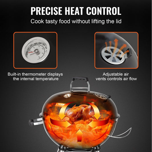 Premium 0.56 Meter Charcoal Grill with Wheels, Thermometer & Ash Catcher
