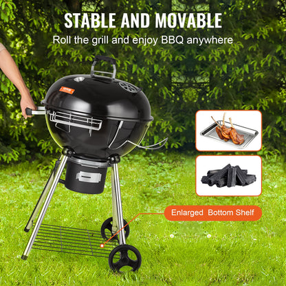 VEVOR 22" Kettle Charcoal Grill, Premium Kettle Grill with Wheels Grate and Cover,
