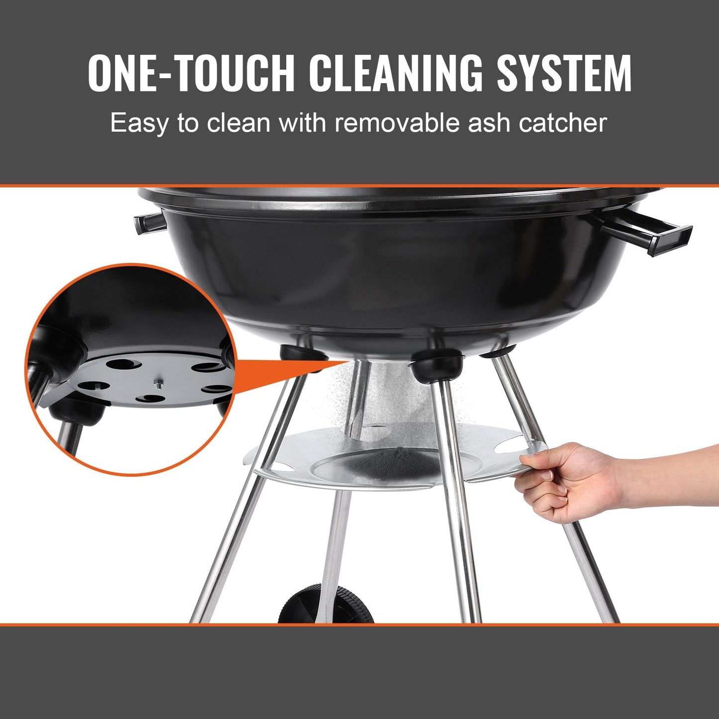 22" Kettle Charcoal BBQ Grill with Thermometer, Wheels & Cover, 63 cm Diameter