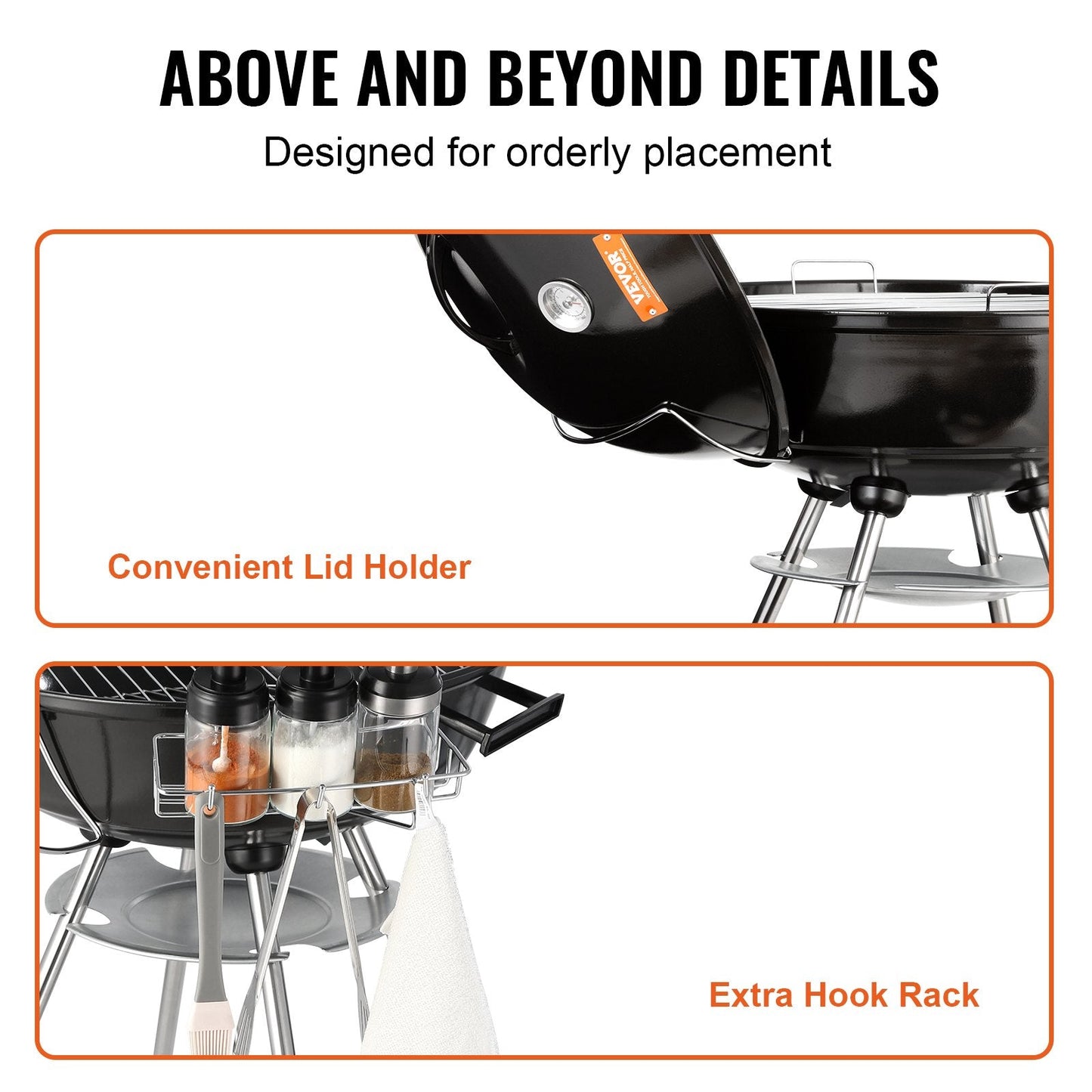22" Kettle Charcoal BBQ Grill with Thermometer, Wheels & Cover, 63 cm Diameter