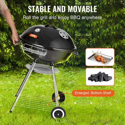 VEVOR 22 inch Kettle Charcoal Grill, Premium Kettle Grill with Wheels and Cover,