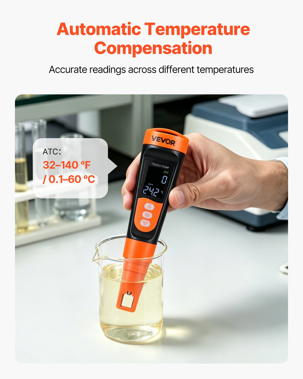 TDS Meter, 0-9990 ppm Measuring Range, EC (Conductivity) /TDS (ppm) Multi-Parameter Measurement, Digital Water Tester with ATC, Clear VA Display Screen, for Drinking Water Quality Testing