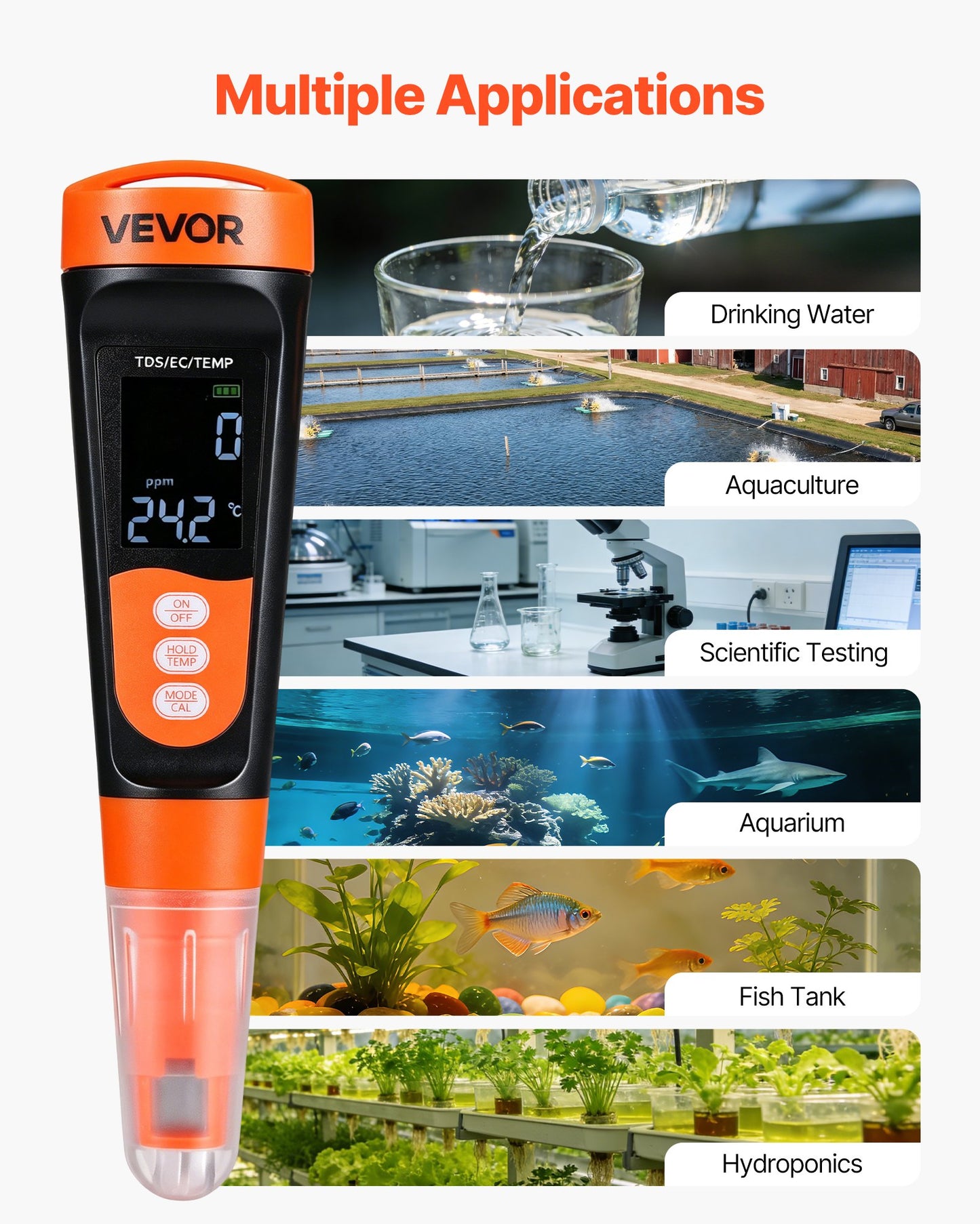 TDS Meter, 0-9990 ppm Measuring Range, EC (Conductivity) /TDS (ppm) Multi-Parameter Measurement, Digital Water Tester with ATC, Clear VA Display Screen, for Drinking Water Quality Testing