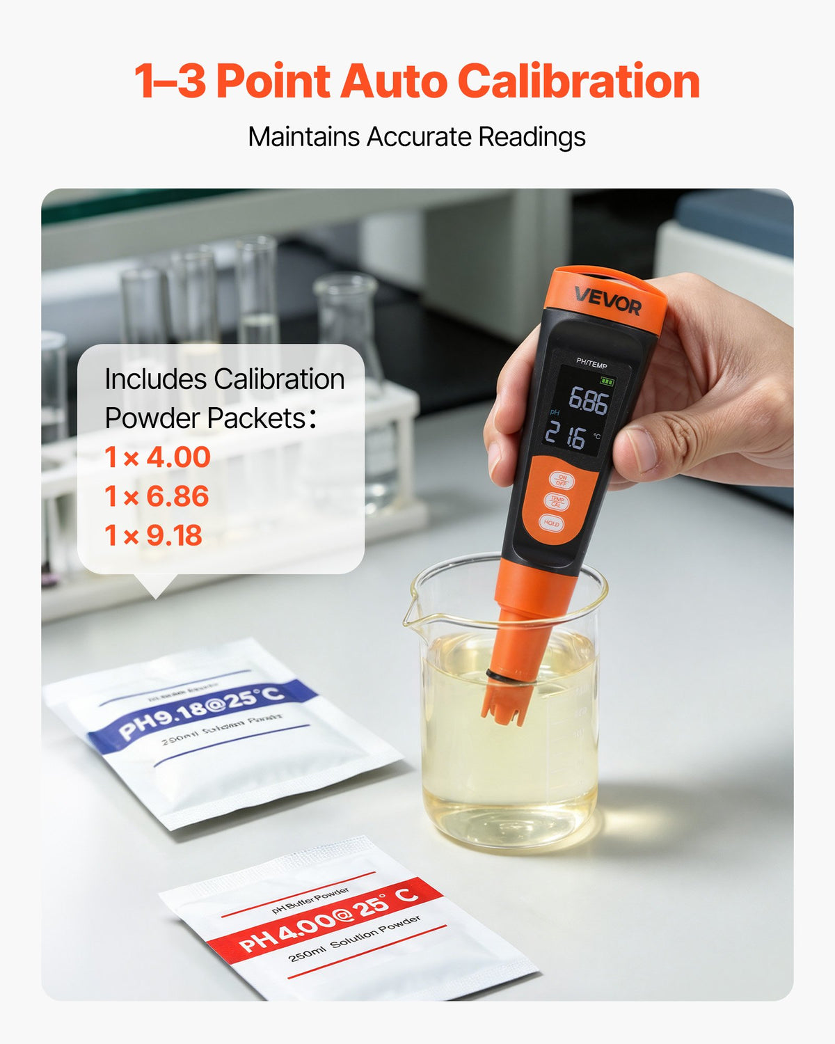 pH Meter, 0-14 pH Range, IP68 Waterproof Probe, Pocket Tester Kit with Calibration Powder Packets, VA Display Screen, for Drinking Water, Hydroponics, and Aquarium Water Quality Testing