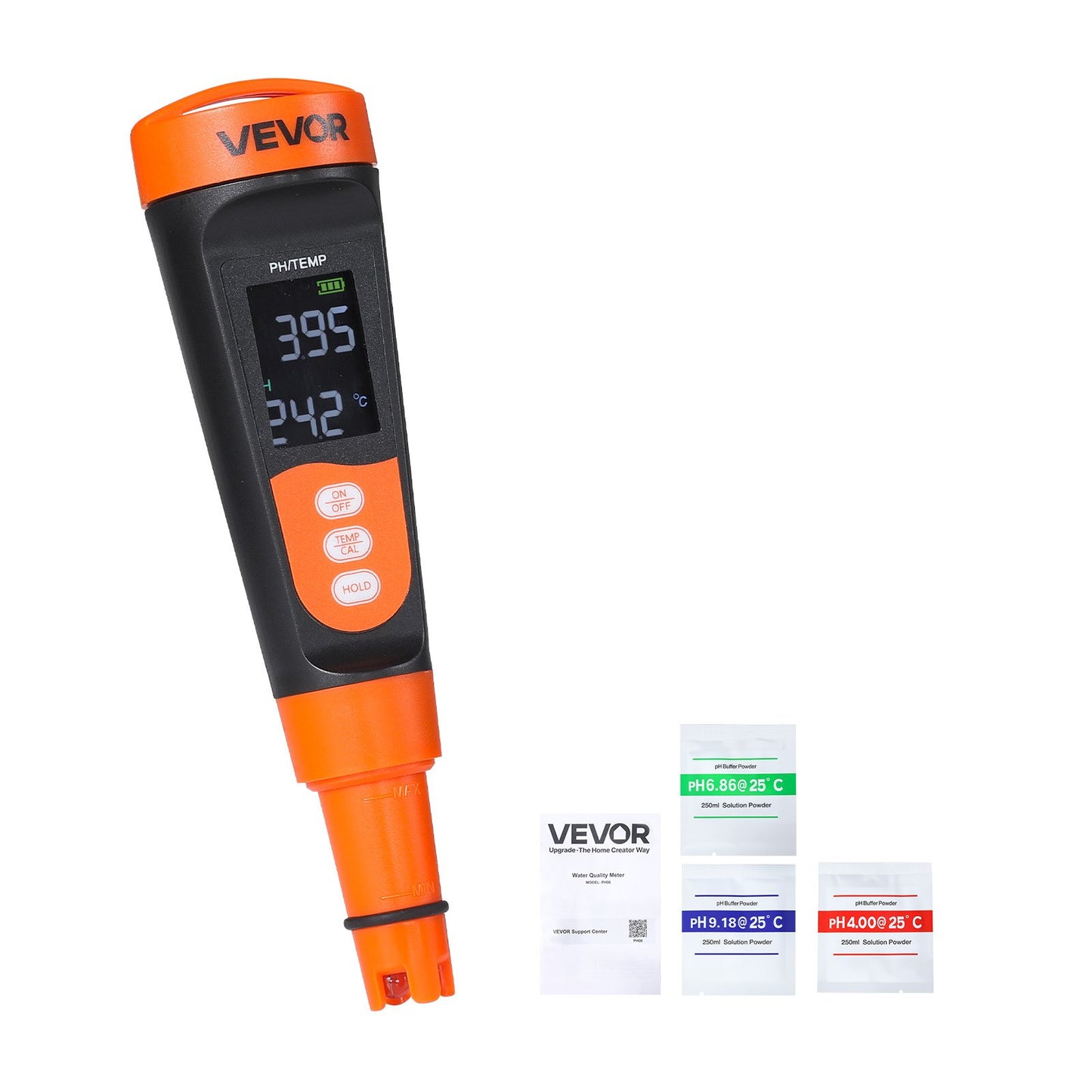 pH Meter, 0-14 pH Range, IP68 Waterproof Probe, Pocket Tester Kit with Calibration Powder Packets, VA Display Screen, for Drinking Water, Hydroponics, and Aquarium Water Quality Testing