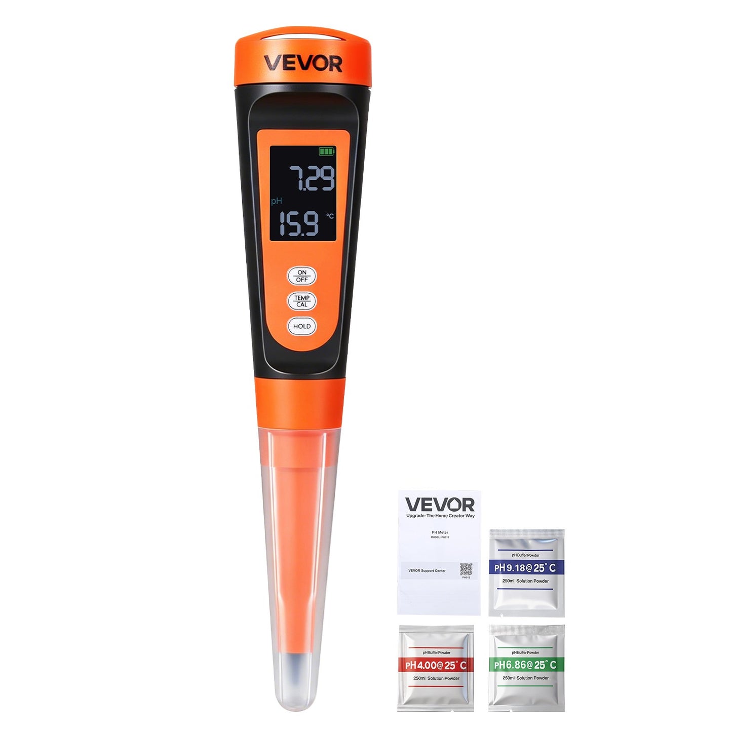 Food pH Meter, 0-14 pH Range, IP68 Waterproof Probe, Pocket Tester Kit with Automatic Temperature Compensation, Calibration Powder Packets, Easy to Read, for Food Fermentation, Dough, Meat