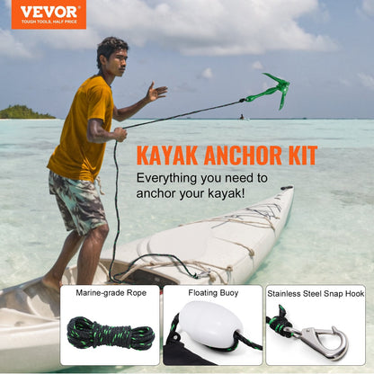 Kayak Anchor Kit with 1.5 kg Anchor, 8 m Rope, and Buoy for Water Exploration