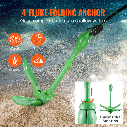 VEVOR Kayak Anchor Kit 3.5 lb Paddle Board Anchor Kit with 26.2 ft Rope and Buoy