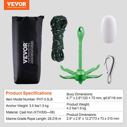 Kayak Anchor Kit with 1.5 kg Anchor, 8 m Rope, and Buoy for Water Exploration
