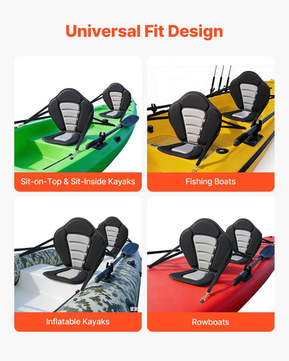Kayak Seat, 2 Pack 12 mm Thick, Universal Paddle Board Seat with Back Support, Sit-on-Top Soft Padded Cushion with Storage Bag & Adjustable Straps for SUP, Canoe, Fishing Boat, Inflatable Kayak