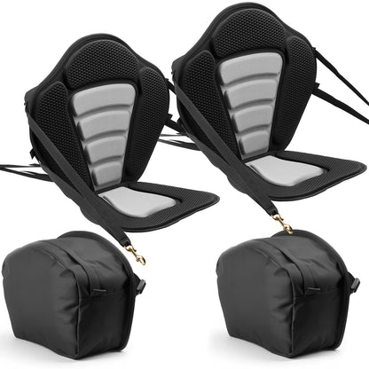 Kayak Seat, 2 Pack 12 mm Thick, Universal Paddle Board Seat with Back Support, Sit-on-Top Soft Padded Cushion with Storage Bag & Adjustable Straps for SUP, Canoe, Fishing Boat, Inflatable Kayak