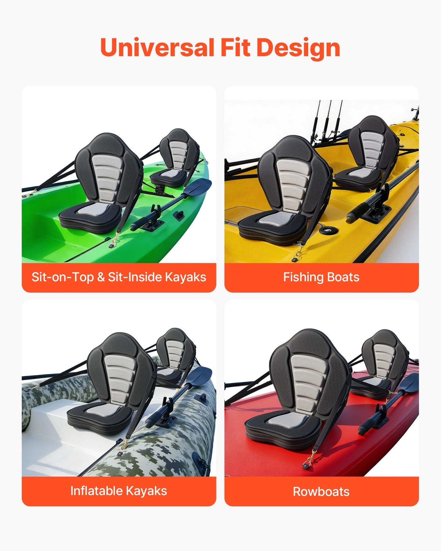 Kayak Seat, 2 Pack 53 mm Thick, Universal Paddle Board Seat with Back Support, Sit-on-Top Soft Padded Cushion with Storage Bag & Adjustable Straps for SUP, Canoe, Fishing Boat, Inflatable Kayak