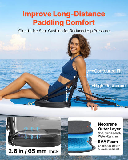 Kayak Seat, 1 Pack 65 mm Thick, Universal Paddle Board Seat with Back Support, Sit-on-Top Soft Padded Cushion with Storage Bag & Adjustable Straps for SUP, Canoe, Fishing Boat, Inflatable Kayak