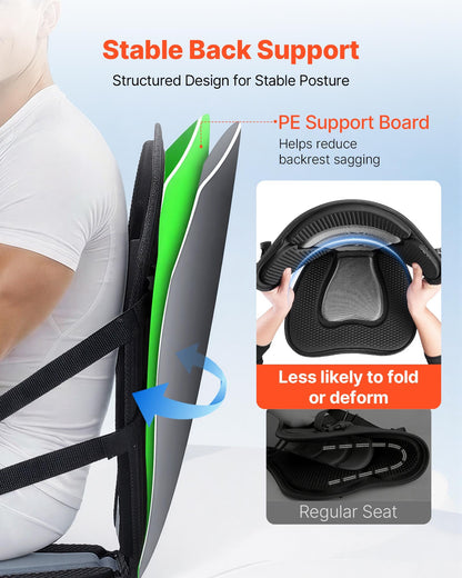 Kayak Seat, 1 Pack 65 mm Thick, Universal Paddle Board Seat with Back Support, Sit-on-Top Soft Padded Cushion with Storage Bag & Adjustable Straps for SUP, Canoe, Fishing Boat, Inflatable Kayak