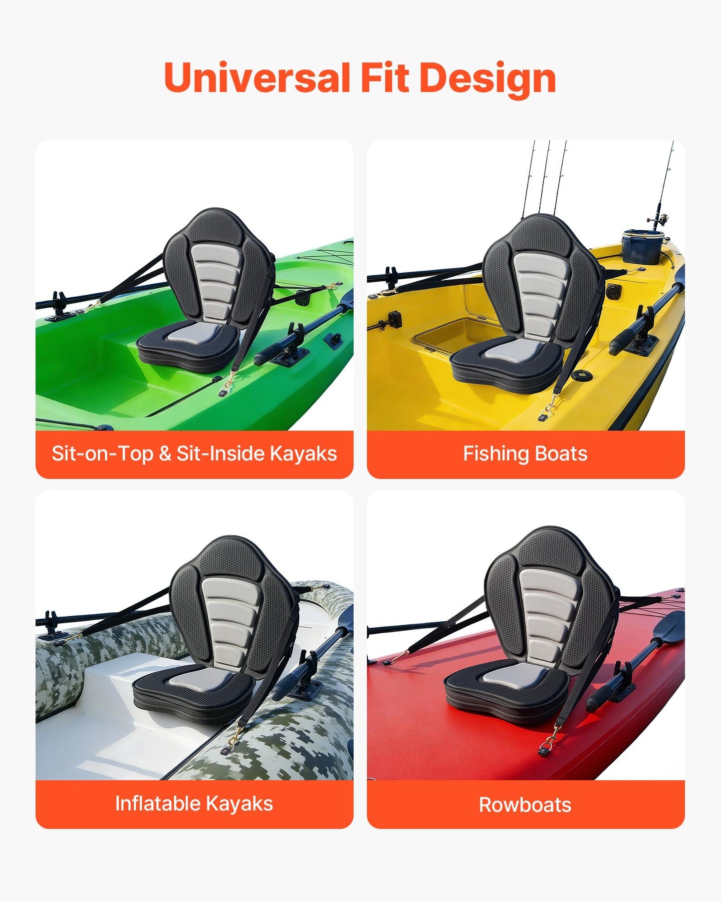 Kayak Seat, 1 Pack 65 mm Thick, Universal Paddle Board Seat with Back Support, Sit-on-Top Soft Padded Cushion with Storage Bag & Adjustable Straps for SUP, Canoe, Fishing Boat, Inflatable Kayak