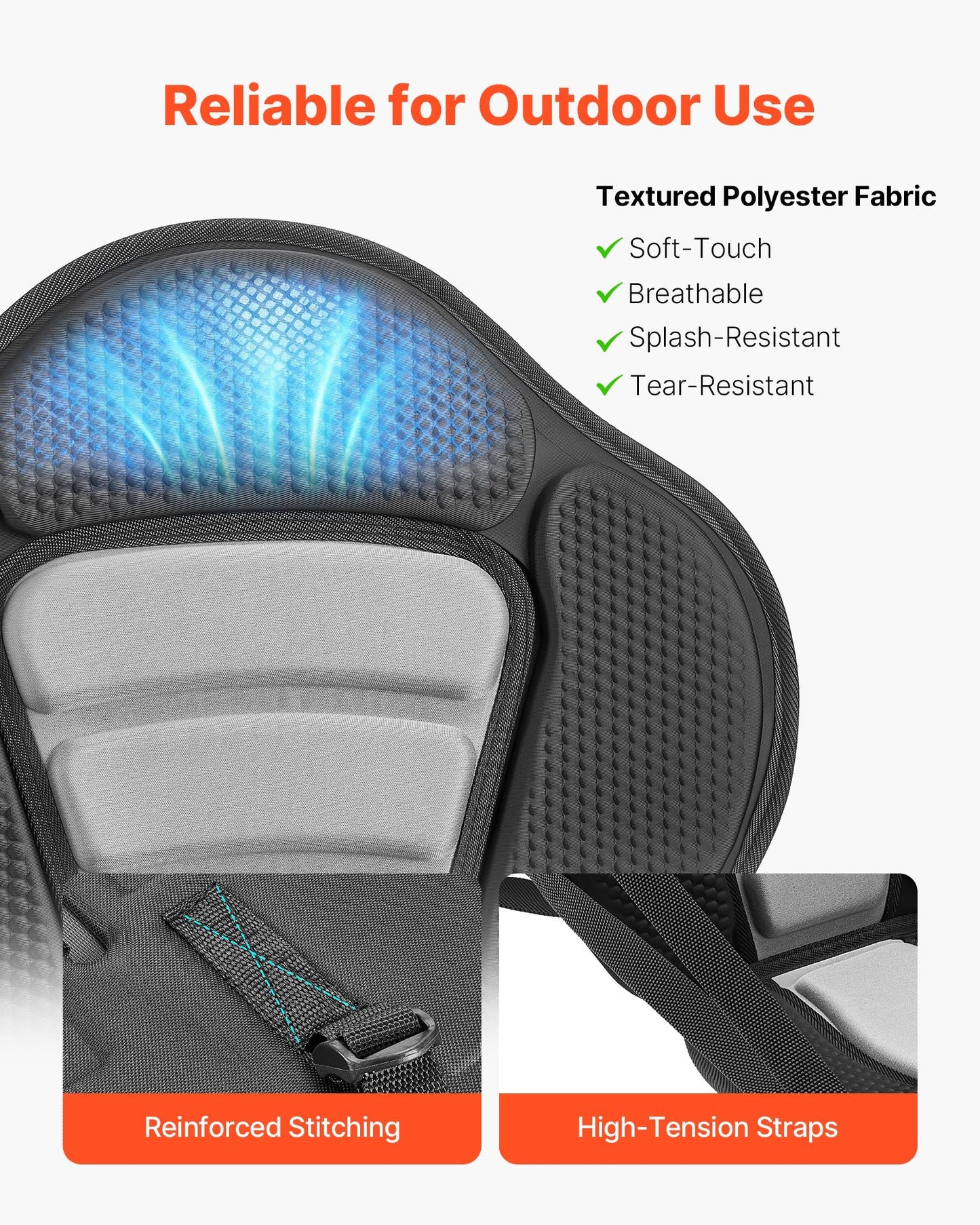 Kayak Seat, 1 Pack 65 mm Thick, Universal Paddle Board Seat with Back Support, Sit-on-Top Soft Padded Cushion with Storage Bag & Adjustable Straps for SUP, Canoe, Fishing Boat, Inflatable Kayak