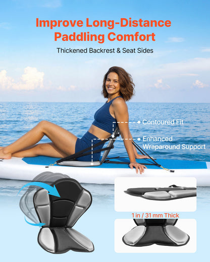 Kayak Seat, 1 Pack 31 mm Thick, Universal Paddle Board Seat with Back Support, Sit-on-Top Soft Padded Cushion with Storage Bag & Adjustable Straps for SUP, Fishing/Inflatable Kayak, Rowboat