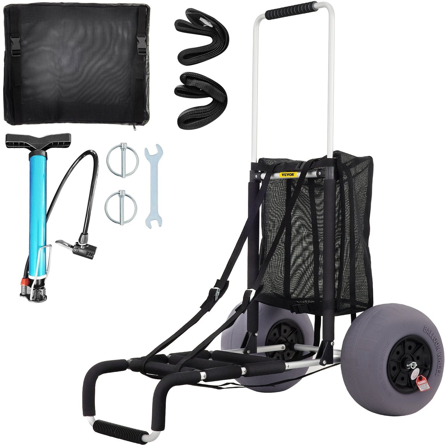 Heavy-Duty Beach Wagon with 33 cm Balloon Wheels and Adjustable Height