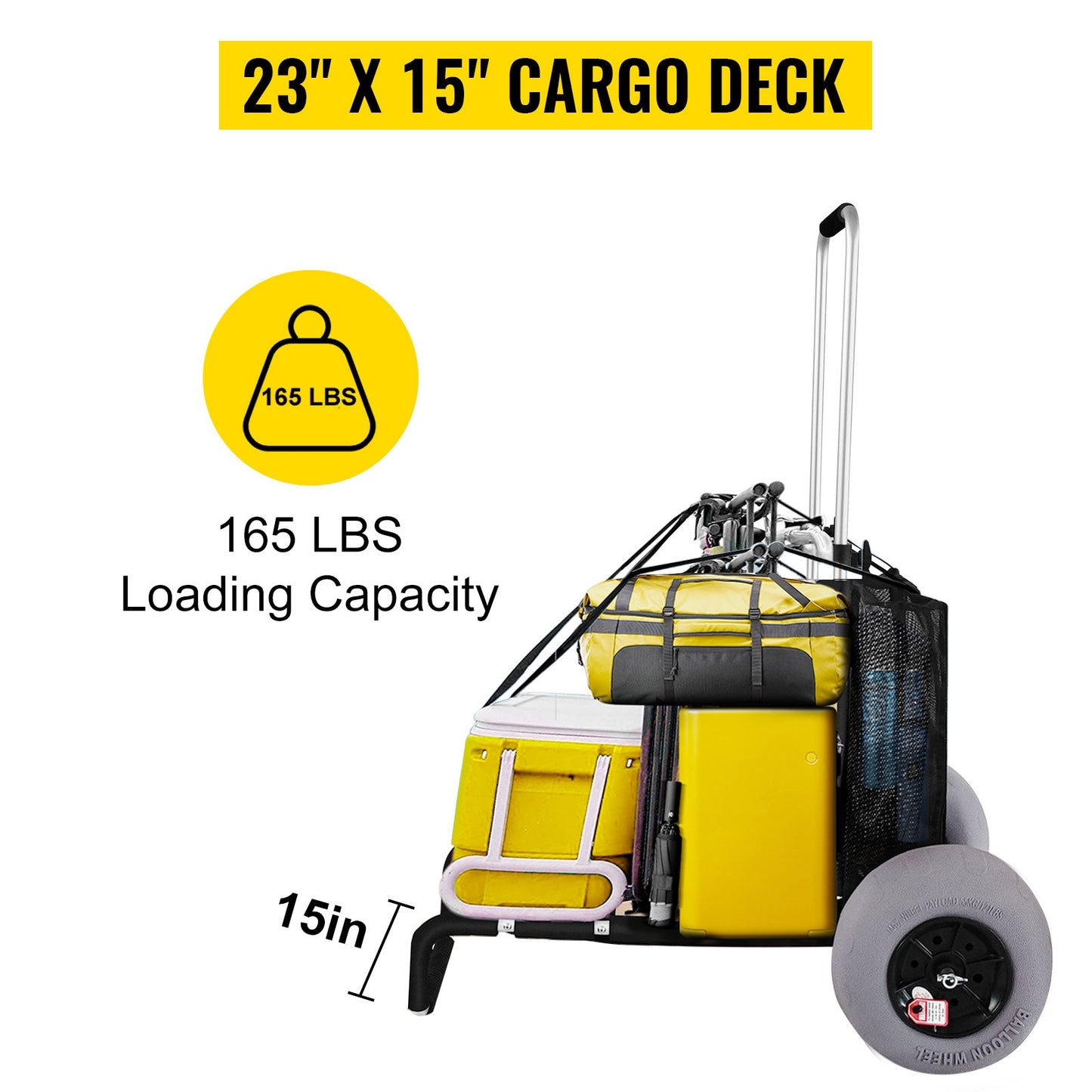 VEVOR Beach Cart Beach Wagon for Sand TPU 23" x 15" Deck with 13" Balloon Wheels